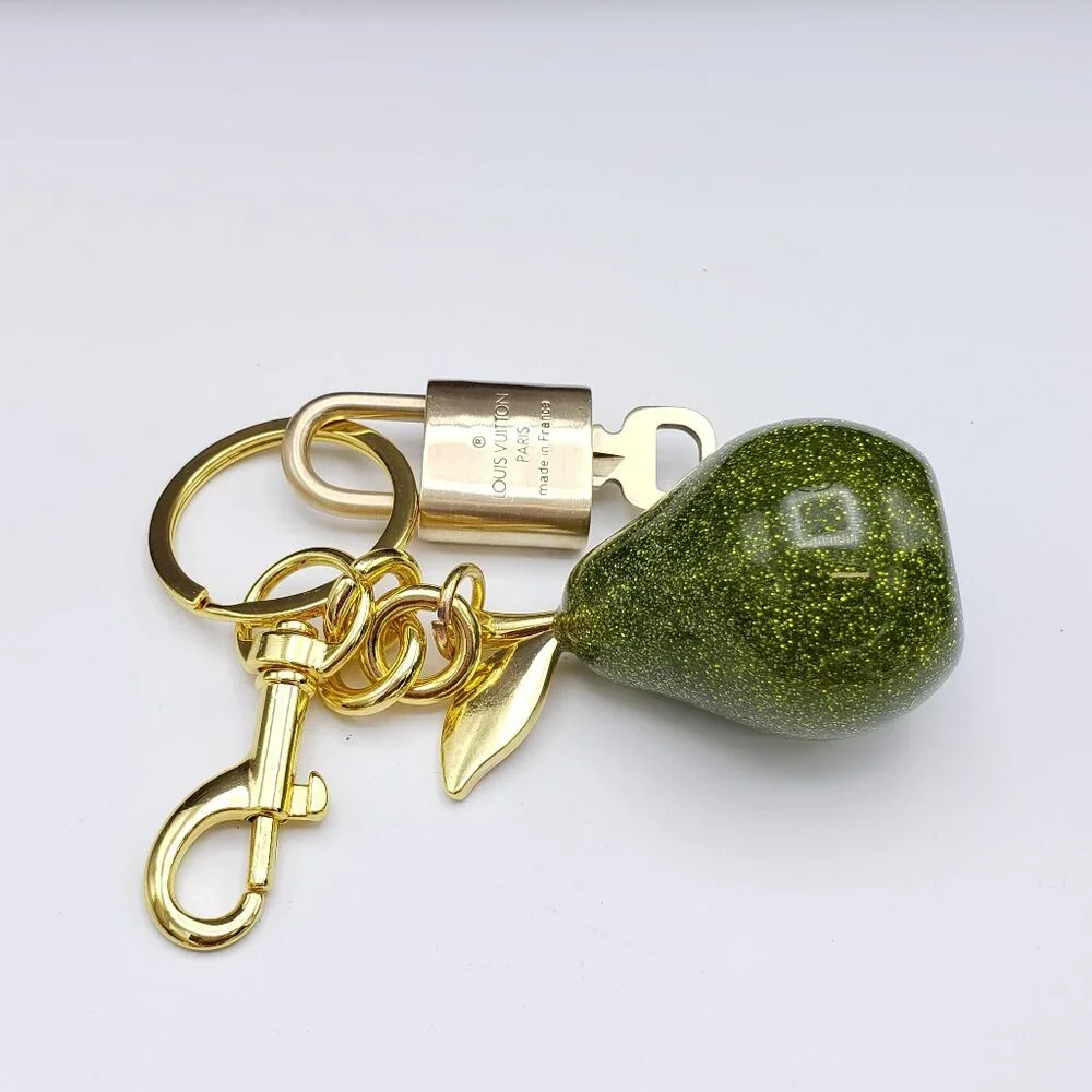 Authentic Louis Vuitton Lock & Key with Unbranded Avocado Charm, Keychain